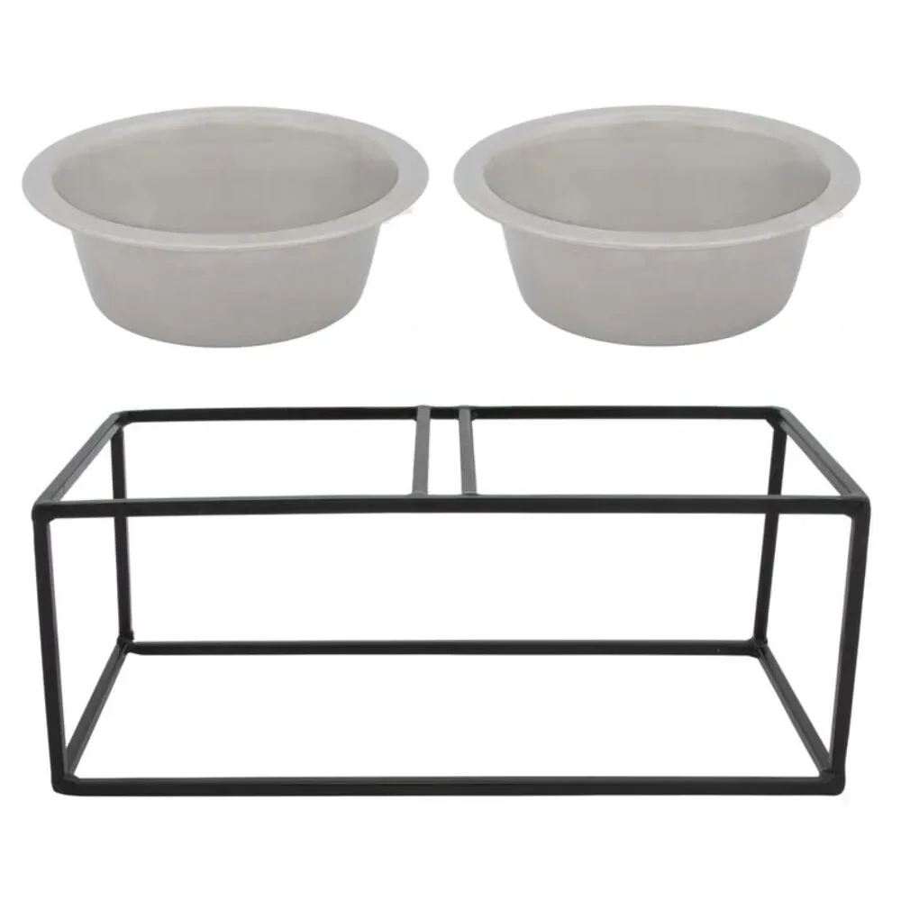 Stainless Steel Pet Bowl and Water Bowl Set with Raised Frame